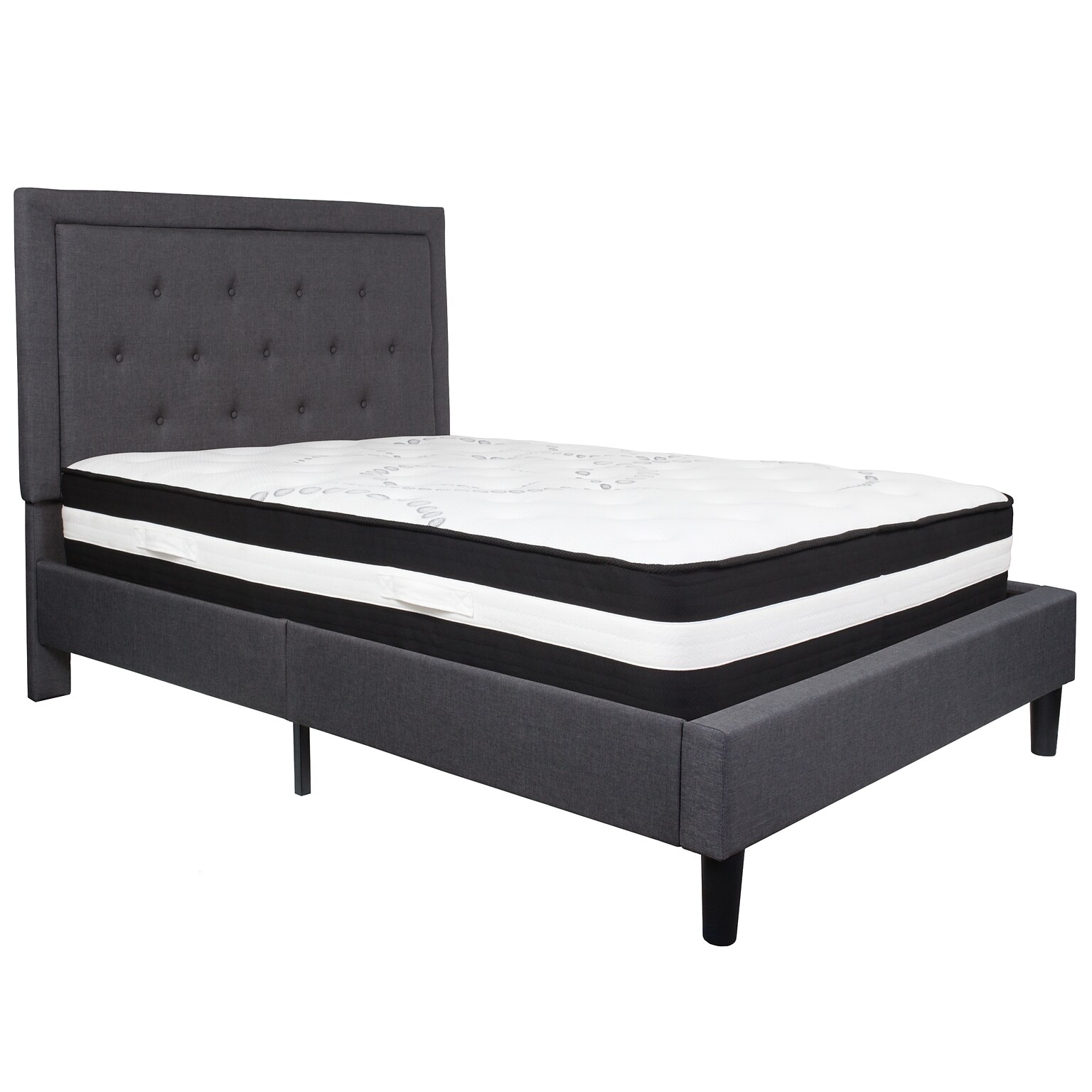 Flash Furniture Roxbury Tufted Upholstered Platform Bed in Dark Gray Fabric with Pocket Spring Mattress, Full (SLBM30)