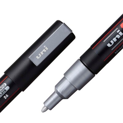 POSCA PC-3M Water Based Paint Marker, Fine Bullet Tip, Silver, 3/Pack (UBCPC3MSILVER-3)