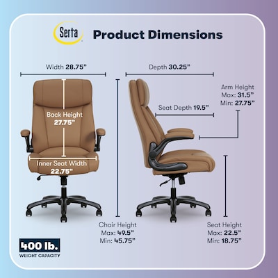 Serta Torrington Ergonomic Polyurethane Big & Tall Chair, 400 lb. Capacity, Light Tan (52399-TAN)
