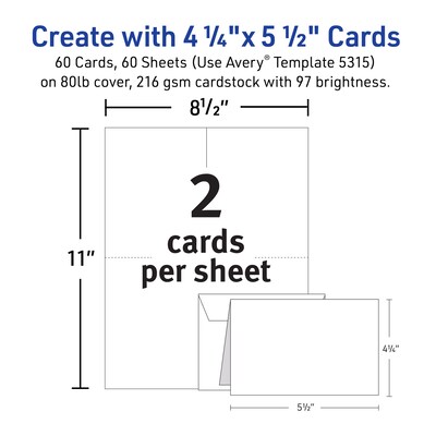 Avery Note Cards Matte General Use Notecards, White, 60/Box (05315)