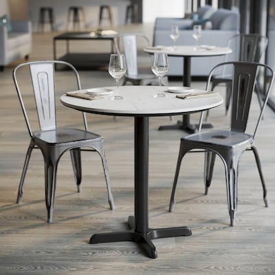 Flash Furniture Acadia 31.25" Round Wooden Dining Table with X-Base, White Faux Marble/Black Base (STRD31WMAT2222)