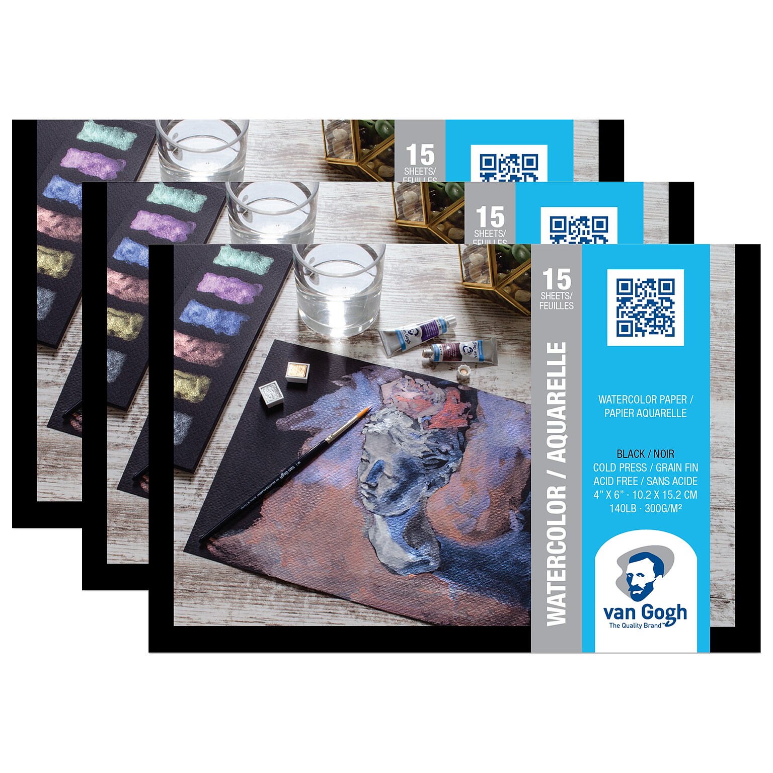 Van Gogh 4 x 6 Watercolor Sketch Pad, 15 Sheets/Pad, 3/Bundle (VNG94178011-3)