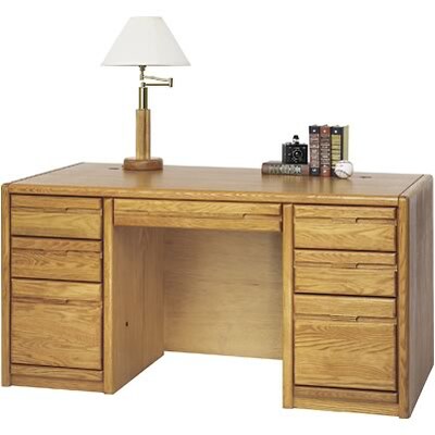 Martin Furniture Oak Contemporary Office Grouping; 68 executive double pedestal desk
