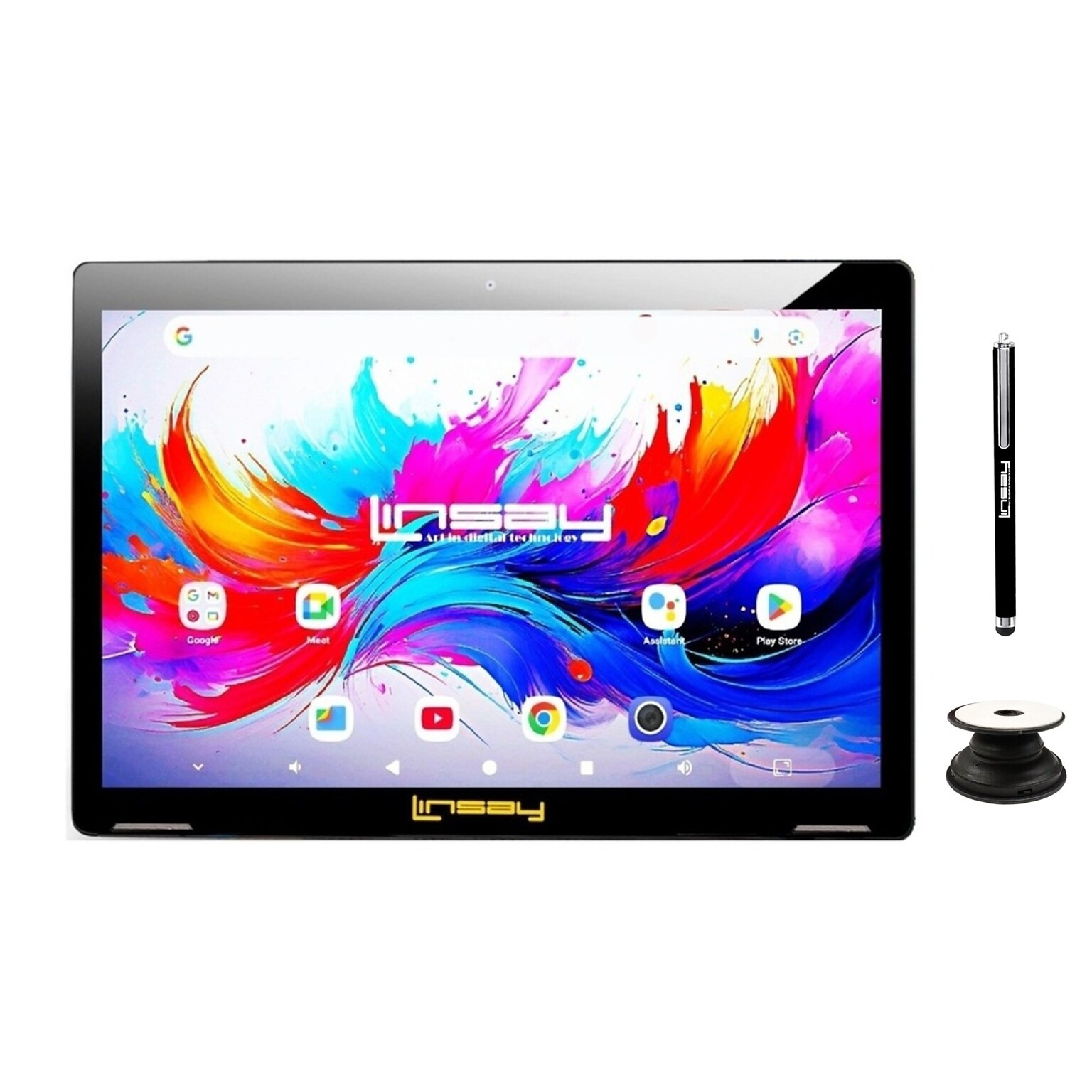 LINSAY F10 Series 10.1 Tablet, Wi-Fi, Octa Core, 256GB eMMC, Android 15, Black, POP Holder & Stylus Pen (F10IPGPLUS)