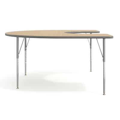 Flash Furniture Wren Horseshoe Activity Table, 66" x 60", Height Adjustable, Light Natural Top/Silver Frame (XUA6066HRSLNTA)
