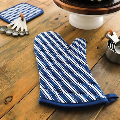 Better Houseware Striped Oven Mitt, Blue (BTH1684B)