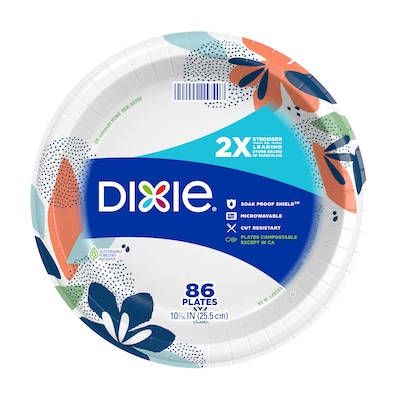 Dixie 10" Paperboard Plates, Multicolored, 86 Plates/Pack (15740)