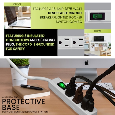 GoGreen Power Power Strip, 3 Outlet, White, 3/Pack (GG-13002MS)