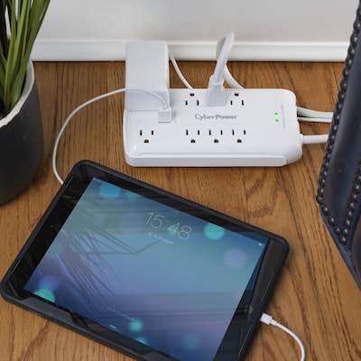 CyberPower Home Office 8-Outlet 2-USB Port Surge Protector, 6', 2700 Joules, White (P806U)