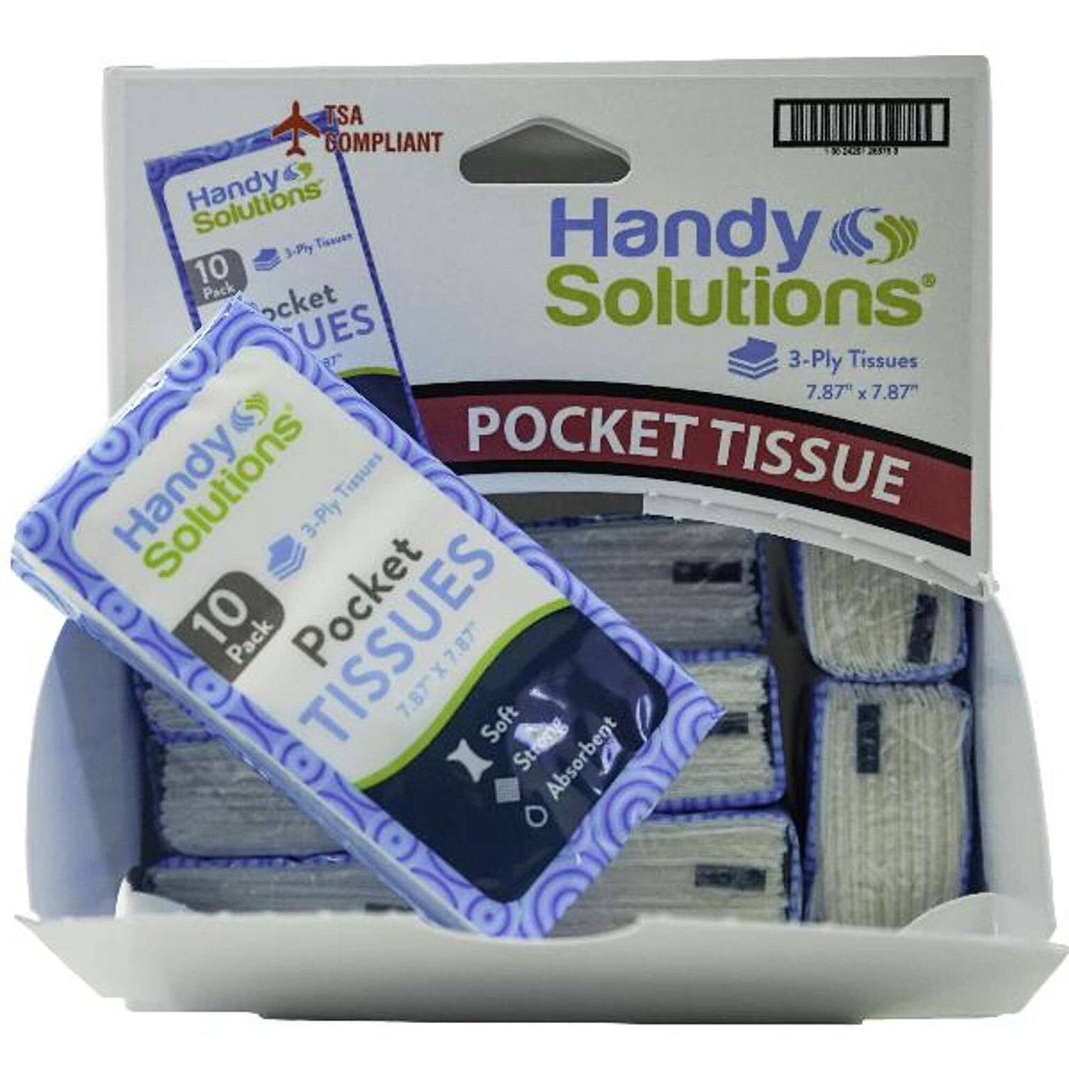 Handy Solutions Pocket Facial Tissue, 3 Ply, 10 Tissues/Pack, 10 Packs/Dispensit Box, 12 Dispensit Boxes/Carton