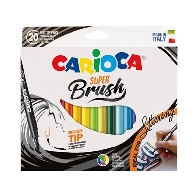 CARIOCA Super Brush Washable Kids Markers, Brush Tip, Assorted Colors, 20/Set (CRA42968)