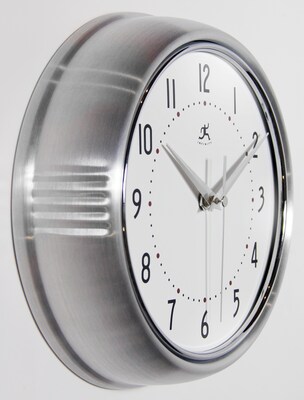 Infinity Instruments Round Retro Wall Clock, Aluminum, 9.5" (10940/SV)