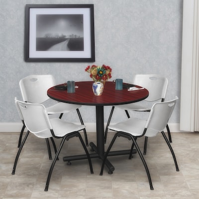 Regency 42 Laminate Mahogany Round Training Rooms Table with 4 M Stacker Chairs, Gray (TKB42RNDMH47GY)