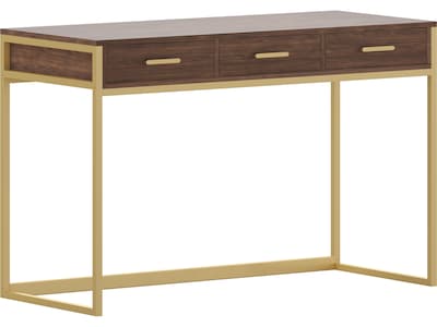 Martha Stewart Ollie 47W Home Office Desk with 3 Drawers, Walnut/Polished Brass (ZGZP028BRGLD)