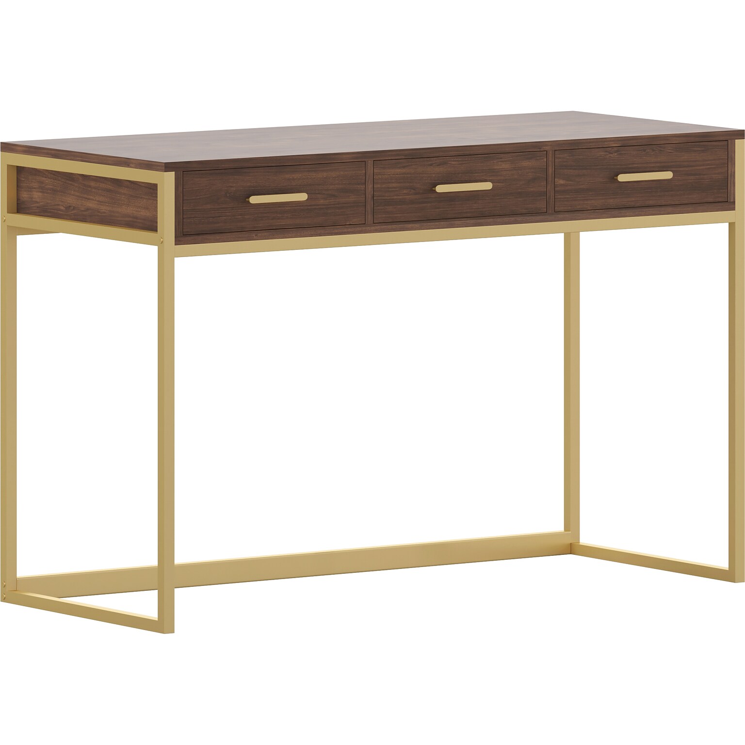 Martha Stewart Ollie 47W Home Office Desk with 3 Drawers, Walnut/Polished Brass (ZGZP028BRGLD)