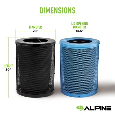 Alpine Industries 4460 Steel Mesh Trash & Recycling Bin Combo with Flat Lid and Liner, 36 Gallon, Black/Blue (ALP4460-01-E)