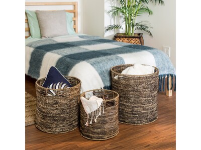 Honey-Can-Do Coastal Woven Nesting Baskets with Handles, Brown Maize, 3/Set (STO-07879)