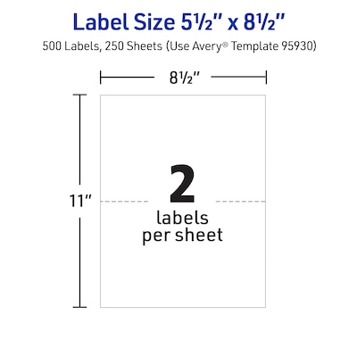 Avery Laser/Inkjet Shipping Labels, 5-1/2" x 8-1/2", White, 500 Labels/Box (95930)