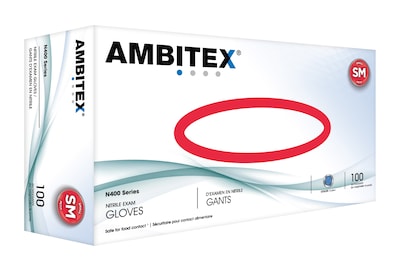 Ambitex N400 Series Powder Free Blue Nitrile Gloves, Small, 100/Box (NSM400)