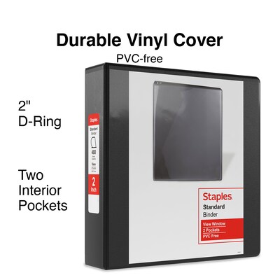 Staples® Standard 2" 3 Ring View Binder with D-Rings, Black, 6/Pack (26443CT)