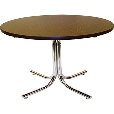 MLP Cafeteria/BreakroomTable; 36 Round Walnut Top, Chrome Base