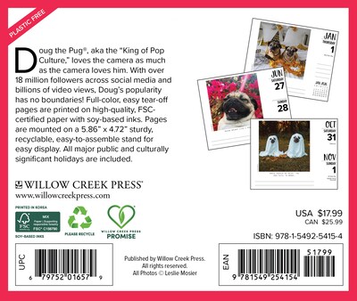2026 Willow Creek Doug the Pug 6.2 x 5.4 Day-to-Day Calendar (54154)