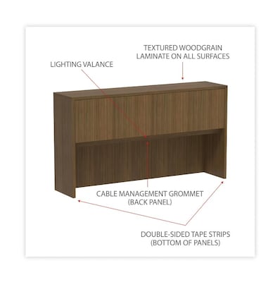 Alera Valencia Series Hutch with Doors, 4 Compartments, 64.75" x 15" x 35.38", Modern Walnut (ALEVA286615WA)