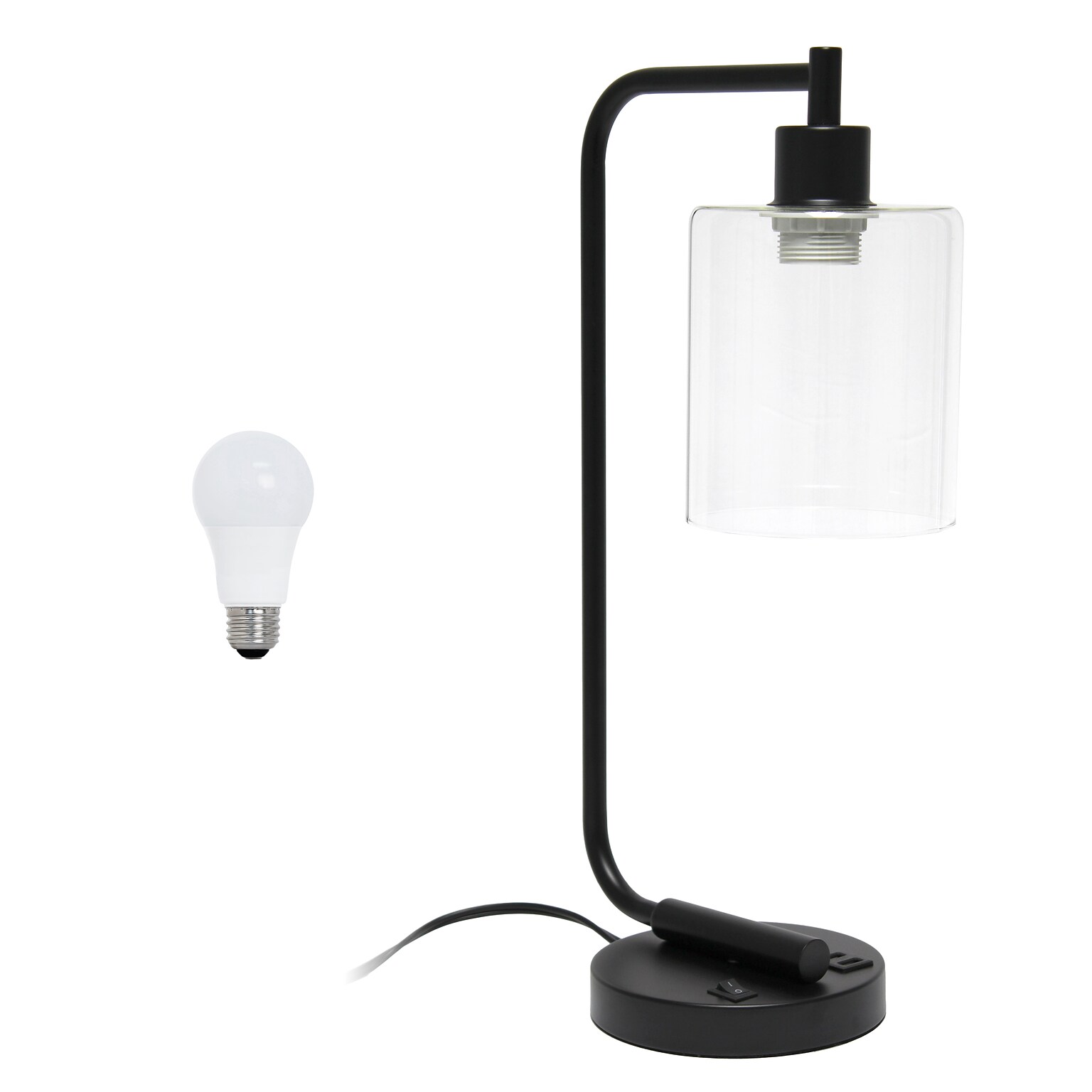 Creekwood Home Vintage Vantage 18.8 Minimalist Industrial Curved Arm Desk Lamp, Feit LED Bulb, Black (CWD-1016-BK-LB)