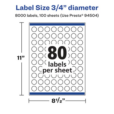 Avery Laser/Inkjet Multipurpose Circle Labels, 0.75" Dia, Glossy Clear, 8000/Box (94504)