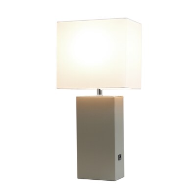 Lalia Home Lexington 21 Modern Bedside Table Lamp, White Rectangular Fabric Shade, Feit LED Bulb, G