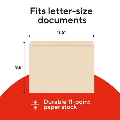 Staples 100% Recycled File Folders, Letter Size, Straight-Cut Tabs, Manila, Eco-Friendly Paper Stock, 100/Box