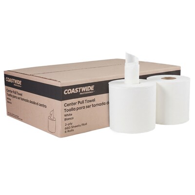 Coastwide Professional Centerpull Paper Towels, 2-Ply, White, 660 Sheets/Roll, 6 Rolls/Carton