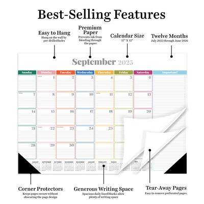 2025-2026 TF Publishing Rainbow Blocks 17" x 12" Academic Monthly Desk Pad Calendar (AY26-8504)