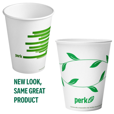 Perk™ Eco Compostable Paper Hot Cup, 10 Oz., White/Green, 50/Pack (PK56223)