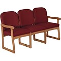 Wooden Mallets® Dakota Wave Series Triple Sled Base Sofa in Medium Oak; Arch Wine