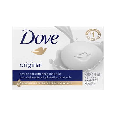 Dove Original Moisturizing Cream Beauty Bar Soap, 2.6 oz Bar, 6 Bars/Bag, 24 Bags/Carton