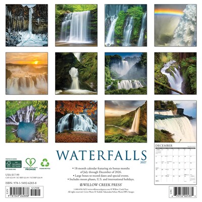 2027 Willow Creek Waterfalls 12 x 12 Monthly Wall Calendar, Assorted Colors (62838)