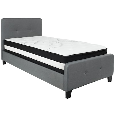 Flash Furniture Tribeca Tufted Upholstered Platform Bed in Dark Gray Fabric with Pocket Spring Mattr