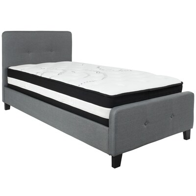 Flash Furniture Tribeca Tufted Upholstered Platform Bed in Dark Gray Fabric with Pocket Spring Mattress, Twin (HGBM29)
