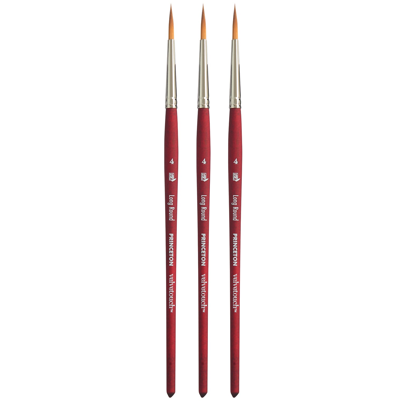 Princeton Velvetouch Mixed Media Synthetic Long Round Brush, 3/Pack (PBXP3950LR4-3)