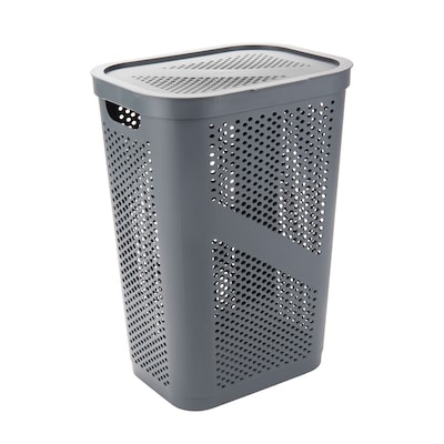 Mind Reader 15.85-Gallon Slim Laundry Hamper with Lid, Plastic, Gray (HBIN60-GRY)
