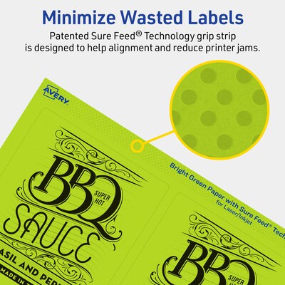 Avery Rectangle Multipurpose Labels, 4.75" x 3.75", Bright Green, 80/Pack (94254)