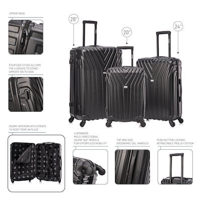 InUSA Vasty 3-Piece Hardside Spinner Luggage Set, TSA Checkpoint Friendly, Black (IUVASSML-BLK)
