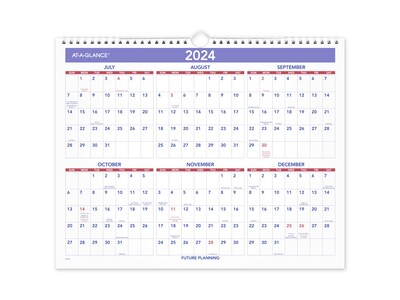 2023-2024 AT-A-GLANCE 14.88 x 11.88 Academic Monthly Wall Calendar, White/Purple/Red (AY8-28-24)