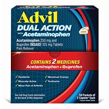 Advil Dual Action 250mg Acetaminophen/125mg Ibuprofen Caplets, 2/Packet, 50 Packets/Box (014795)