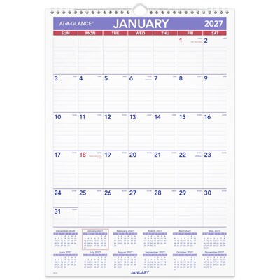 2027 AT-A-GLANCE 12 x 17 Monthly Wall Calendar, White/Purple (PM2-28-27)