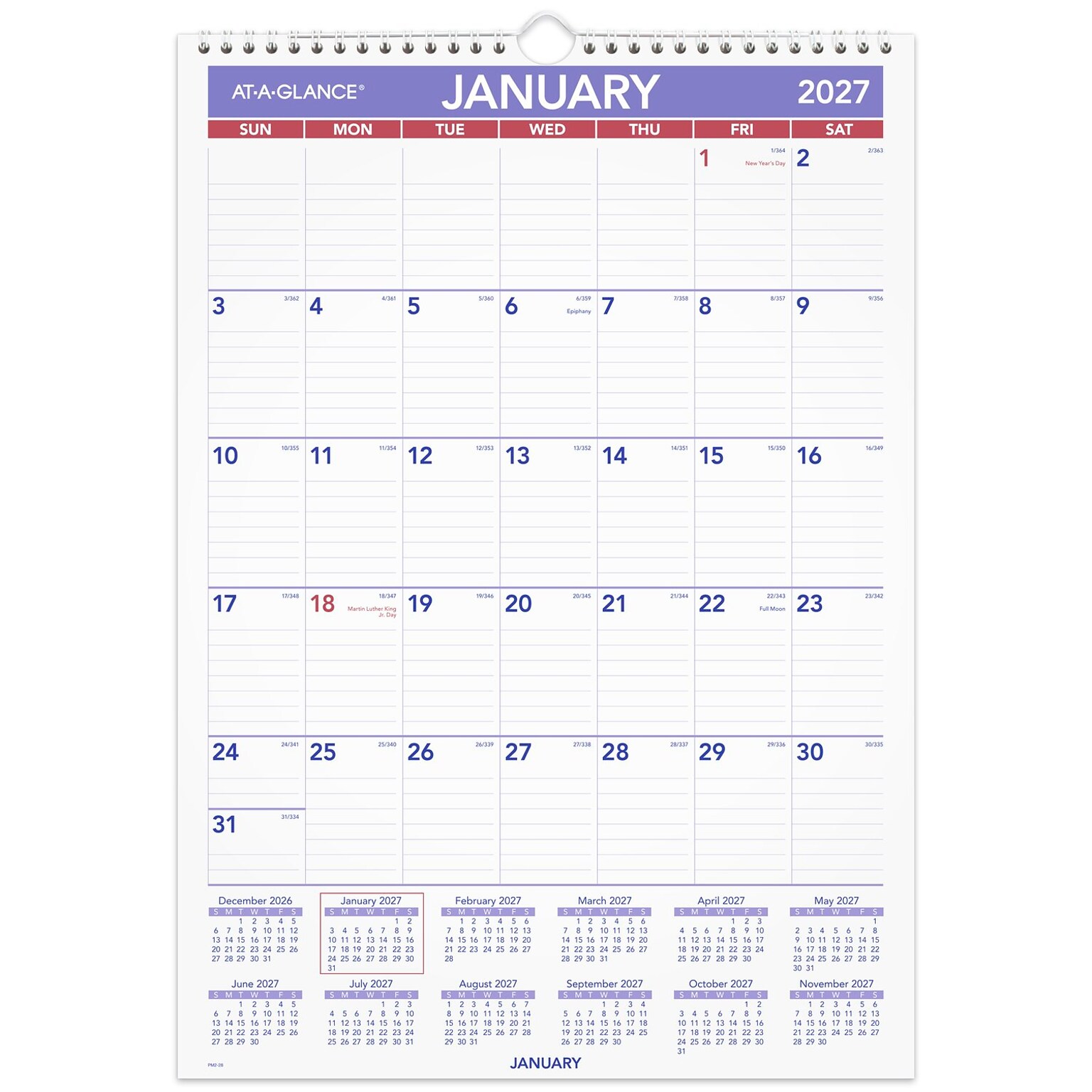 2027 AT-A-GLANCE 12 x 17 Monthly Wall Calendar, White/Purple (PM2-28-27)
