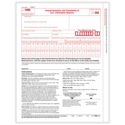 ComplyRight 1096 Transmittal Tax Form, 25/Pack (510025)