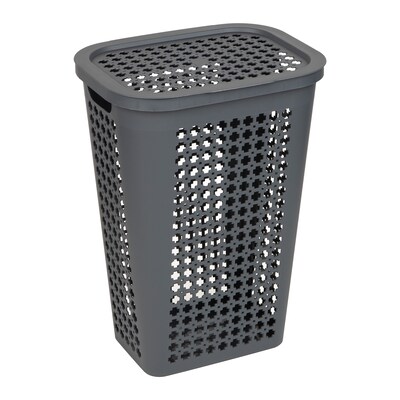 Mind Reader Slim Tapered Hamper with Lid, Plastic, Gray (SWHAMP50-GRY)