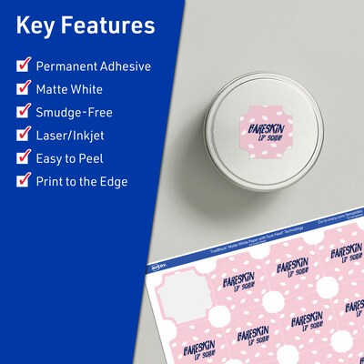 Avery TrueBlock Laser/Inkjet Decorative Edge Multipurpose Labels, 1-5/8 x 1-5/8, White, 200/Pack (94110)